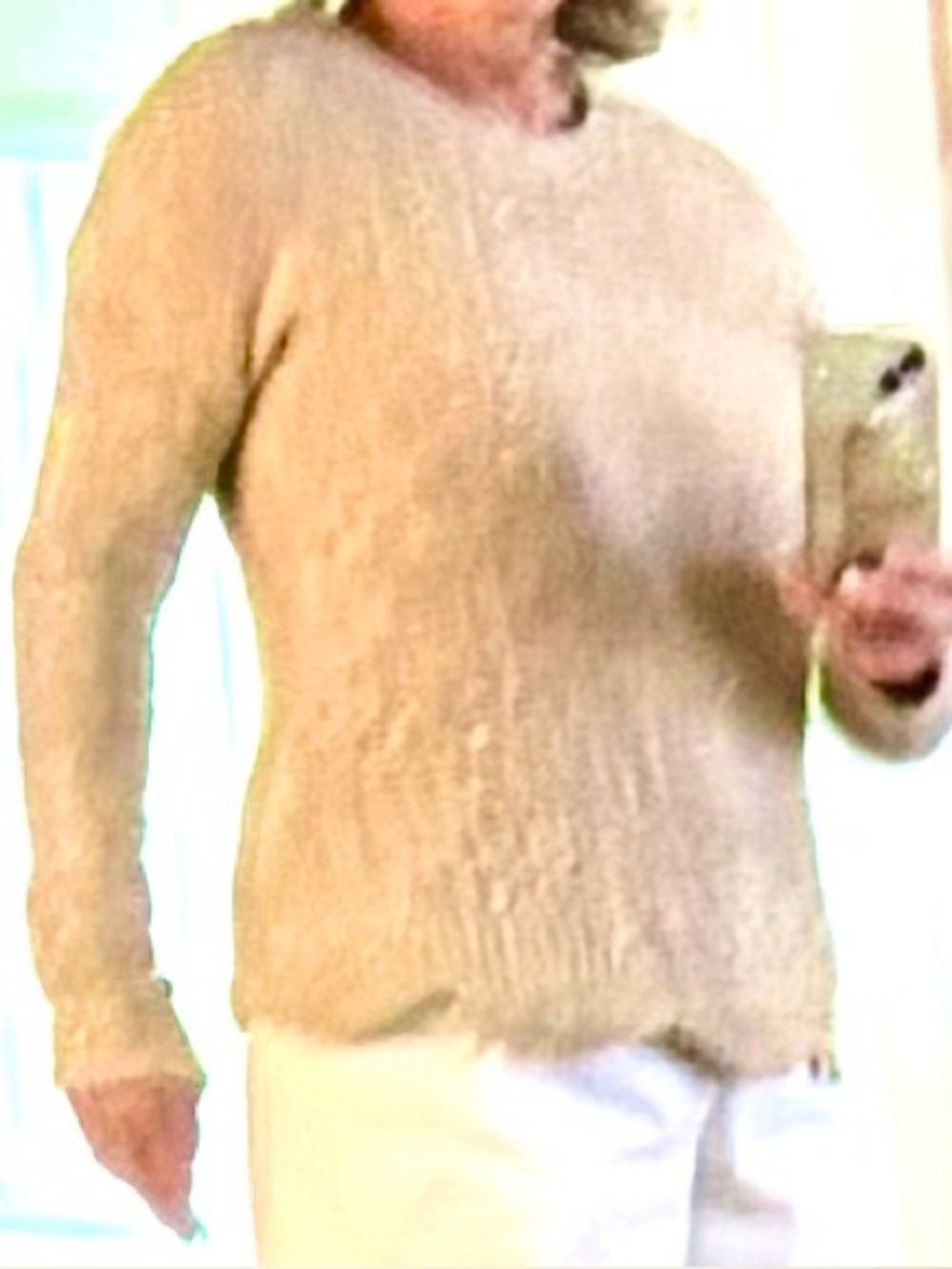 Lilly Pulitzer Gold, Pink, Aqua, Green Speckled Knit Sweater. Scolloped bottom